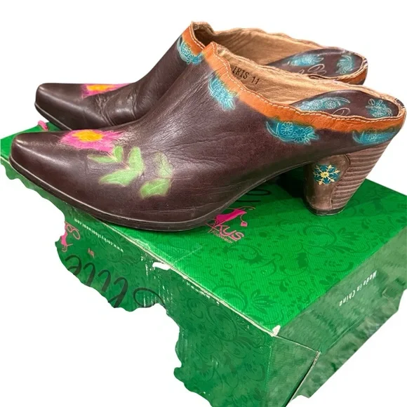Corey’s Women’s Cowboy Boho Mules Sz 11 Brown Leather Pointed Toe Western 41 - Picture 4 of 6